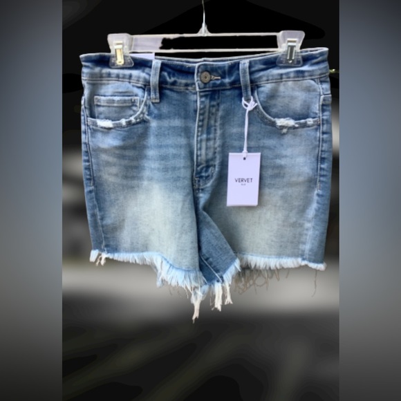 vervet sienna super high rise shorts light blue